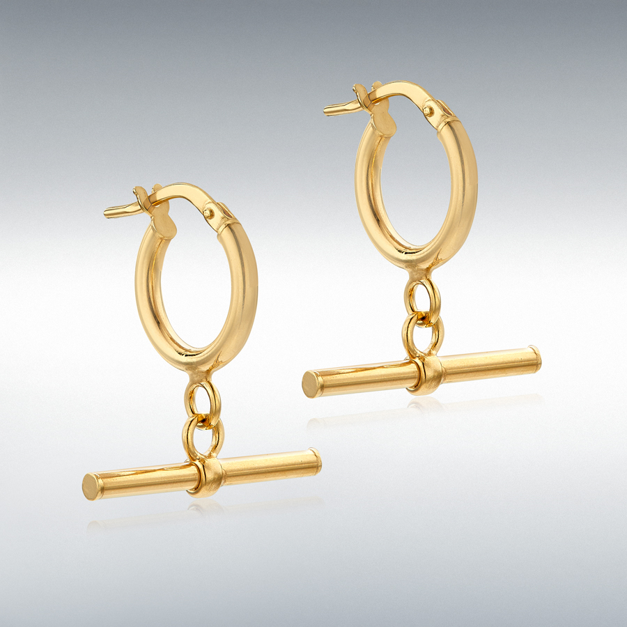 9ct Yellow Gold 20mm x 23.5mm Round T-Bar Hoop Creole Earrings