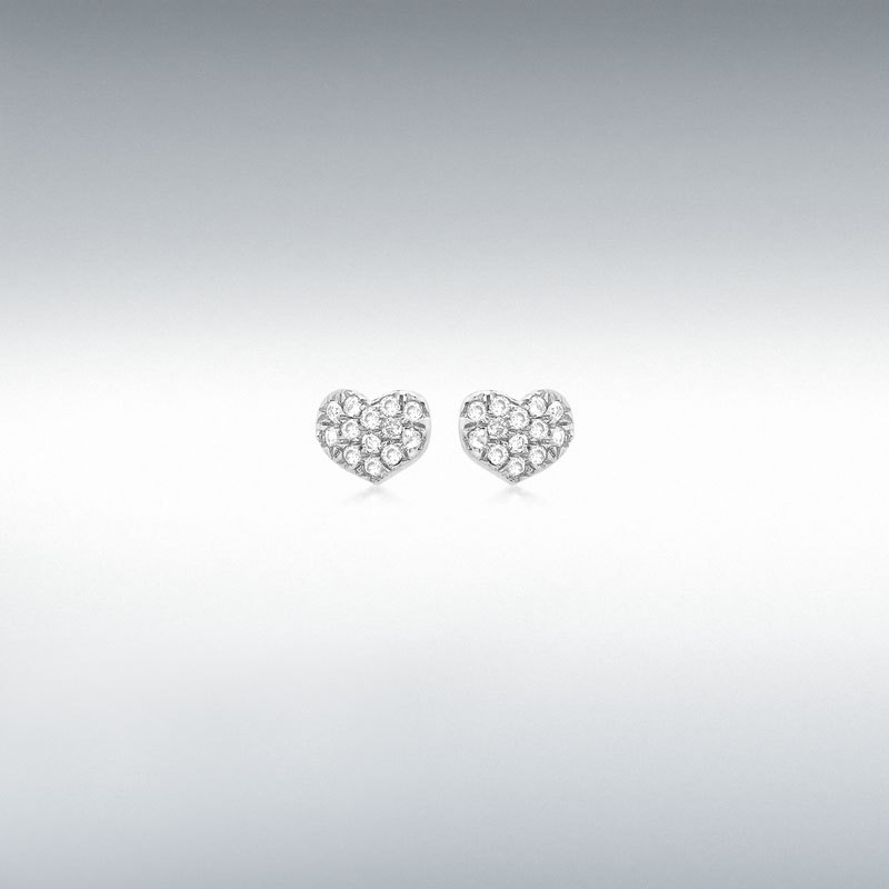 9ct White Gold 0.10ct Diamond Pave Set 6mm x 4mm Heart Stud Earrings