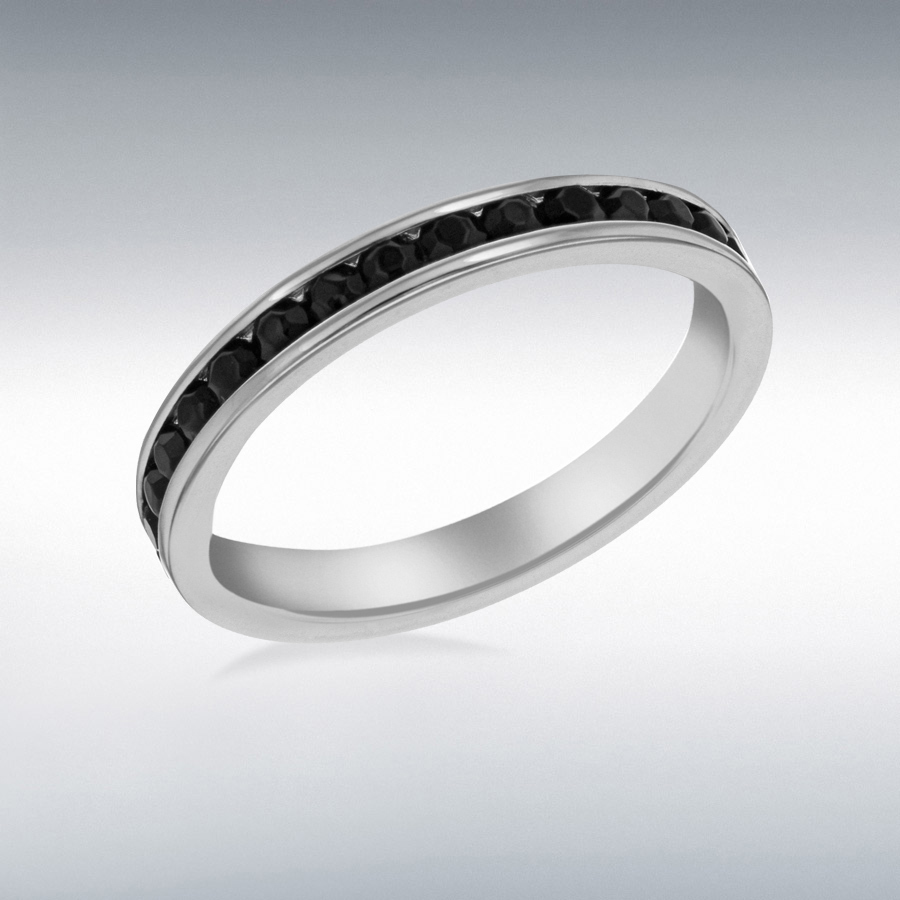 Sterling Silver Black Crystal 3mm Eternity Ring