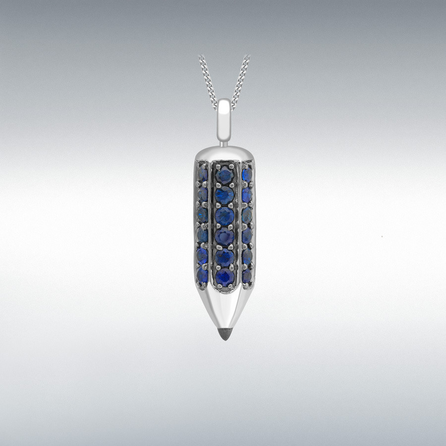 9ct White Gold 1.38ct Sapphire 6mm x 25mm Pencil Pendant