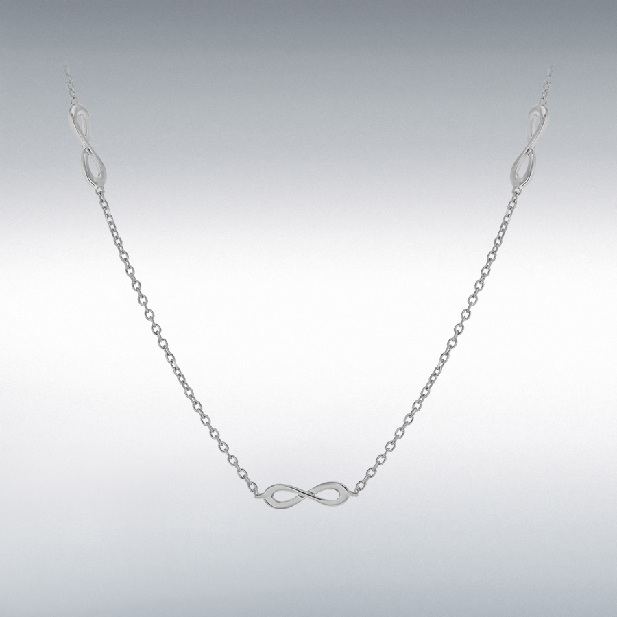 Sterling Silver Rhodium Plated Five 'Infinity' Adjustable Necklace 43cm/17"-46cm/18"