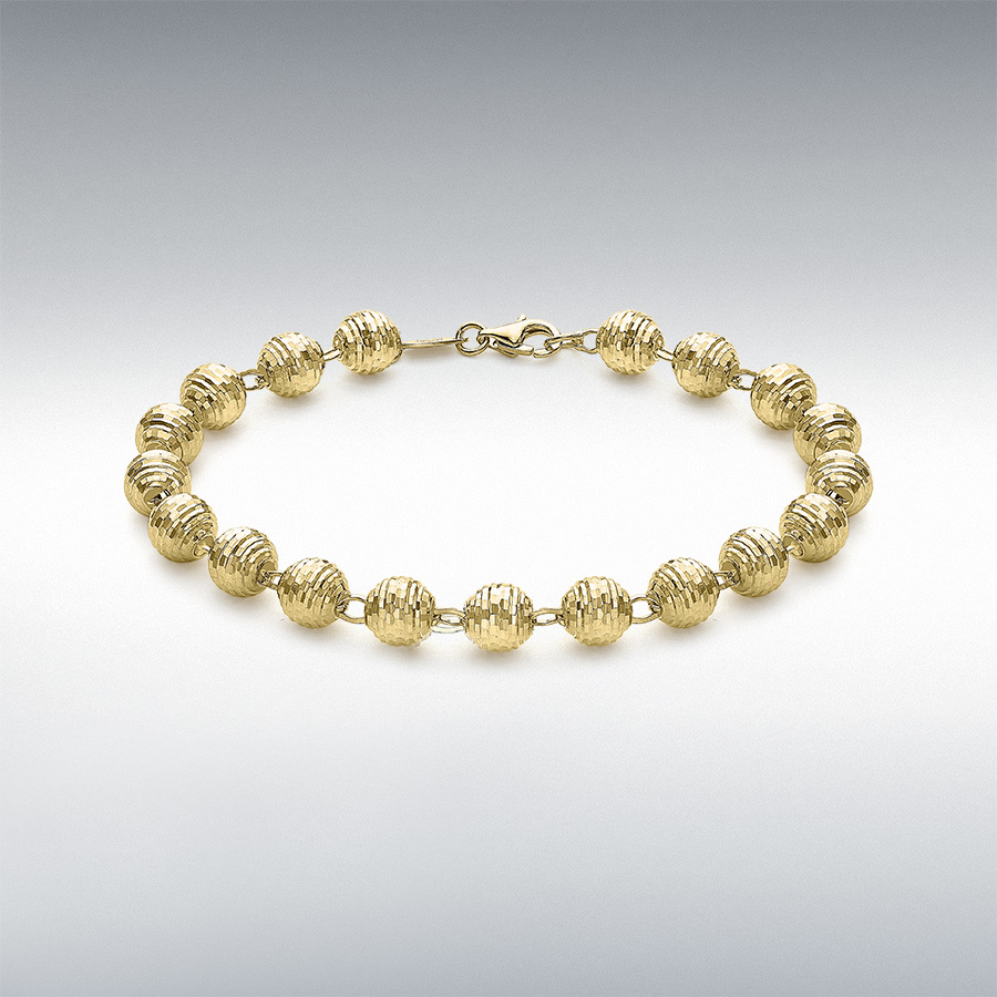 9ct Yellow Gold 6mm Diamond Cut Balls Bracelet 19cm/7.5"