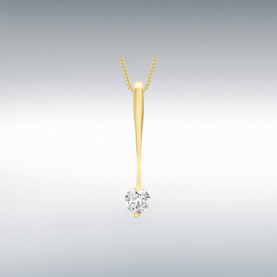 9ct Yellow Gold 5mm CZ 5mm x 29mm Drop Pendant