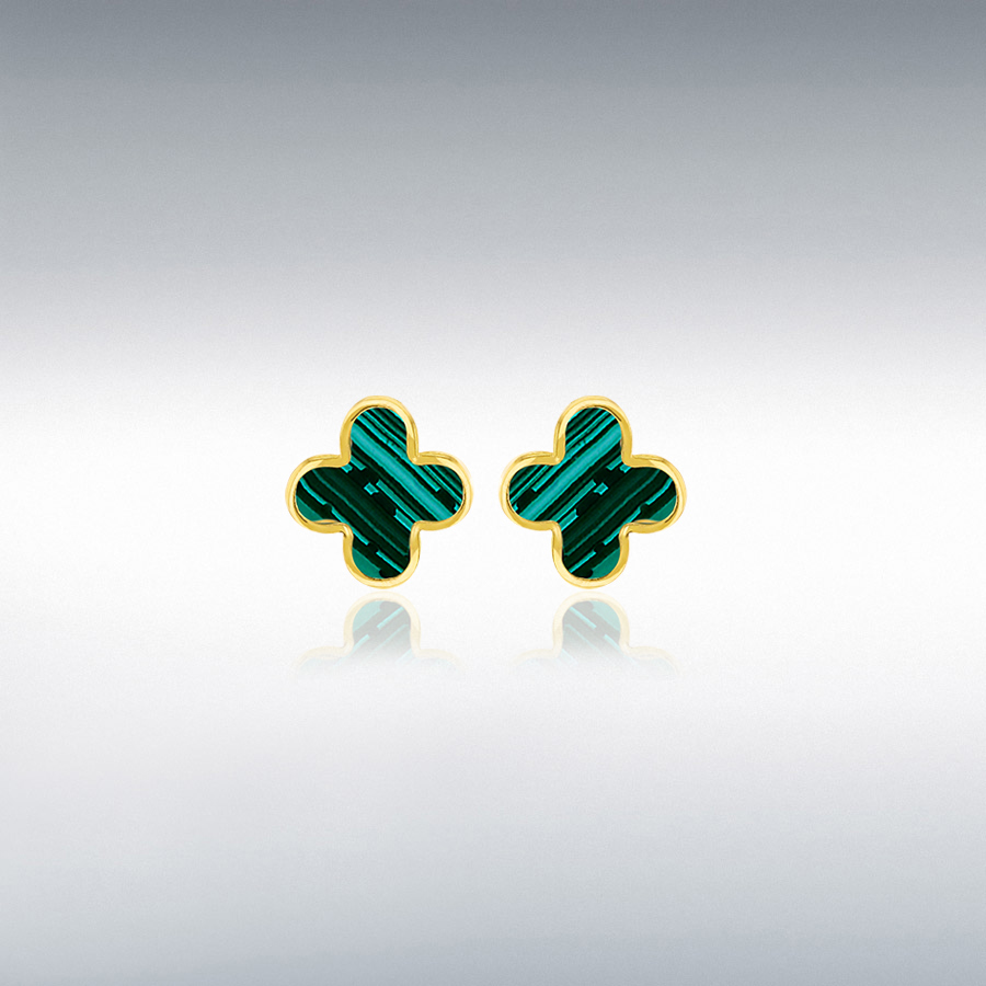 9ct Yellow Gold 6.5mm x 6.5mm Malachite Petal Stud earring