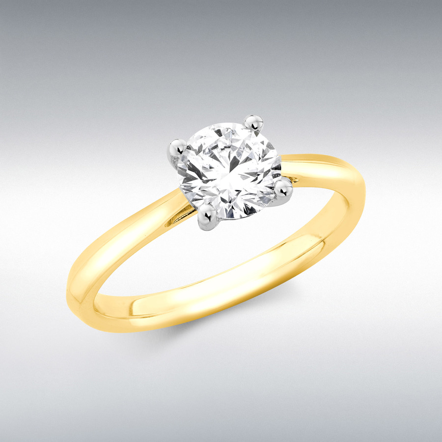18ct Yellow Gold 1.00ct 6.5mm Lab Created Diamond Peaked Band Solitaire Ring