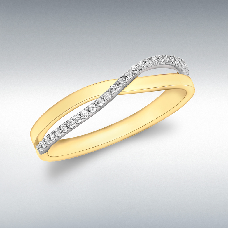 9ct Yellow Gold CZ 2.5mm Crossover Ring