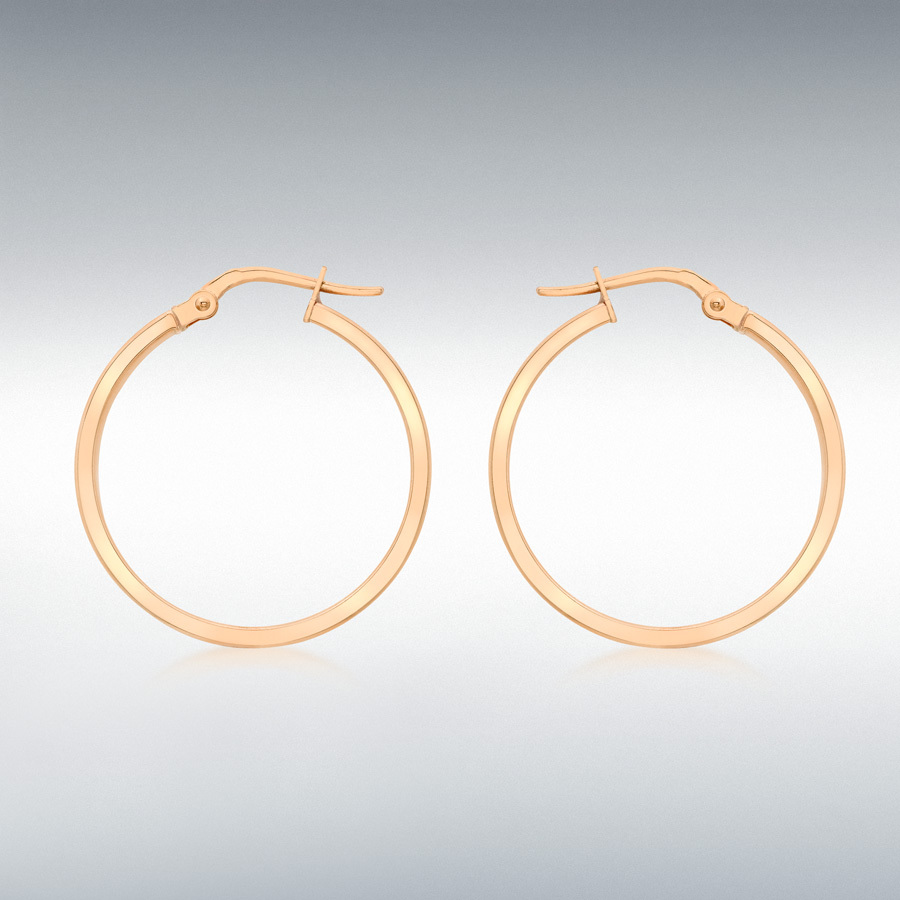 9ct Rose Gold 3mm Rectangular-Tube 23.5mm Polished Hoop Creole Earrings