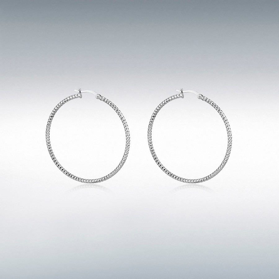 Sterling Silver Rhodium Plated 45mm Diamond Cut Hoop Creole Earrings