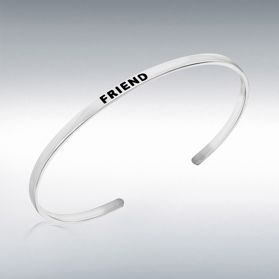 Sterling Silver 'Friend' Message Cuff Bangle