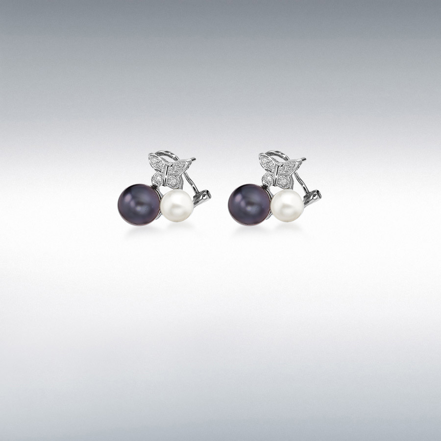18ct White Gold 0.06ct Diamond and Pearl 12.5mm x 13.5mm Butterfly Stud Earrings 