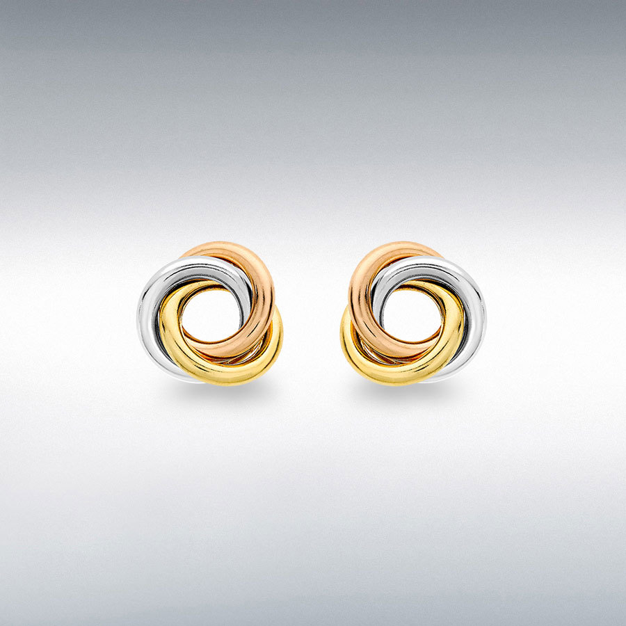9ct 3-Colour Gold 12mm Knot Stud Earrings