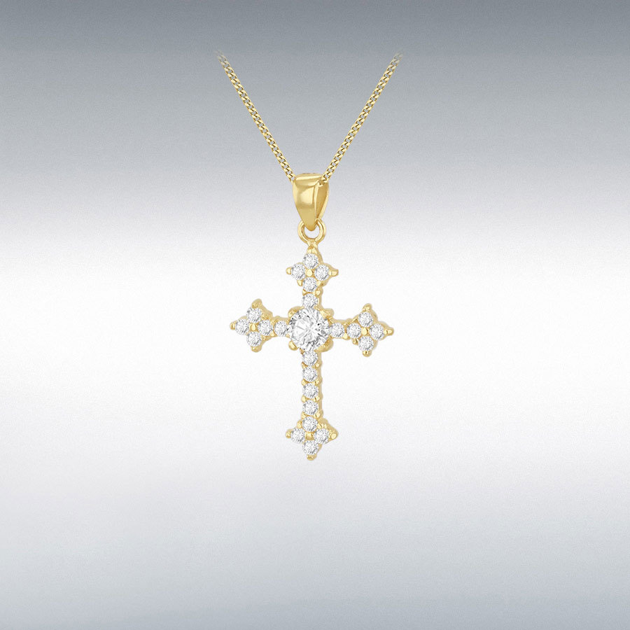 9ct Yellow Gold 15mm x 28mm CZ Cross Pendant
