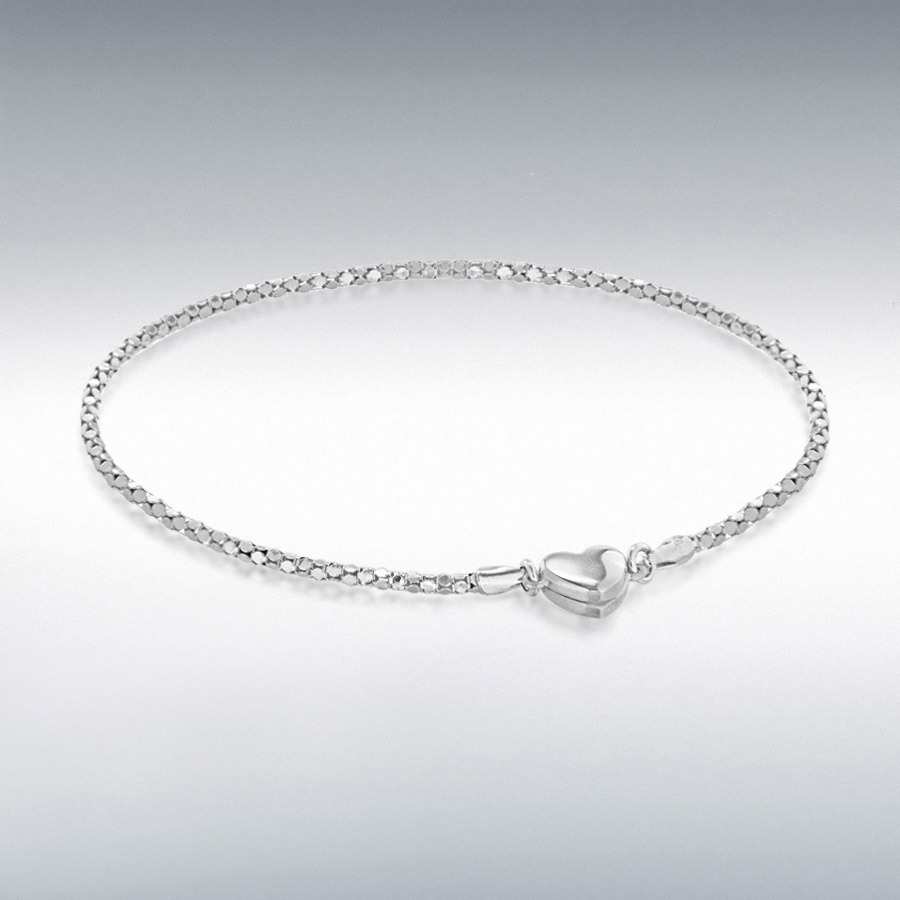 Sterling Silver Rhodium Plated 7.5mm x 6mm Magnetic-Heart Popcorn-Chain Bracelet 19cm/7.5''