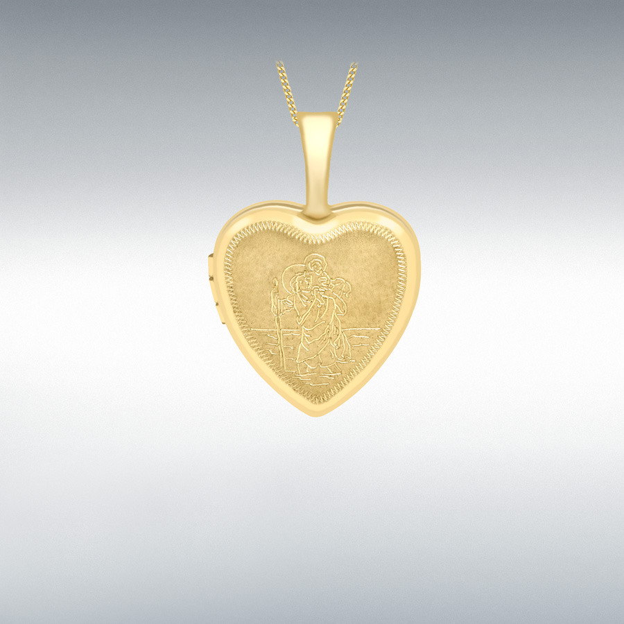 9ct Yellow Gold 12mm x 18mm Etched St Christopher Heart Locket