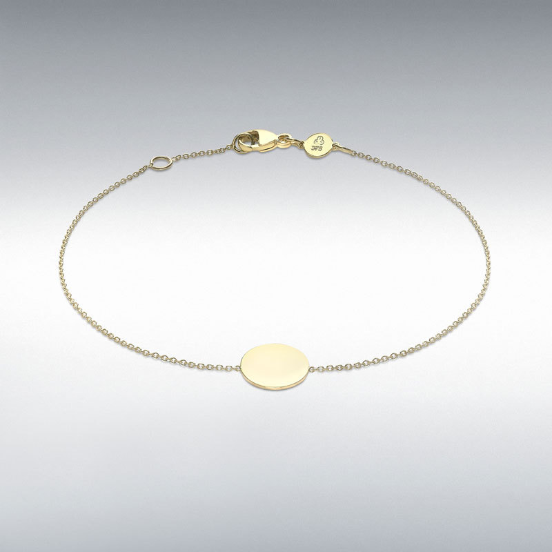 9ct Yellow Gold 10mm Disc Adjustable Bracelet 18cm/7"-19cm/7.5" 