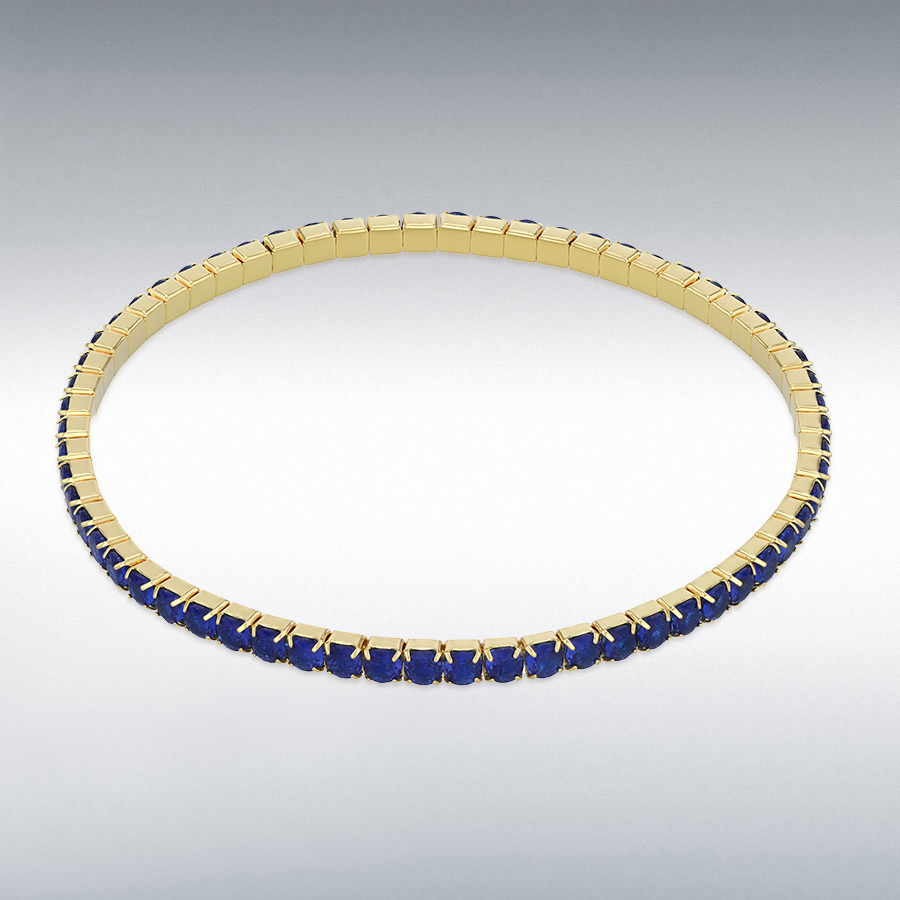 Sterling Silver Gold Plated 3mm Blue CZ Stretch Bracelet 17cm/7"-20cm/8"