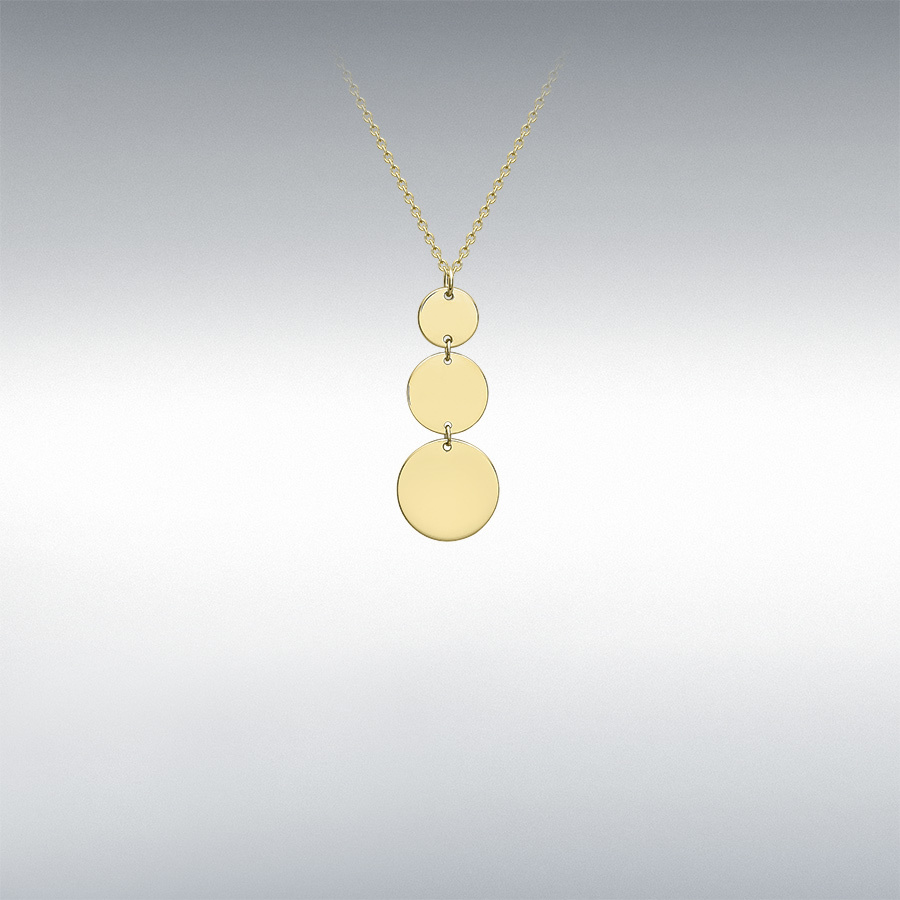 9ct Yellow Gold 10mm x 26mm 3-Disc Necklace 41cm/16"-43cm/17