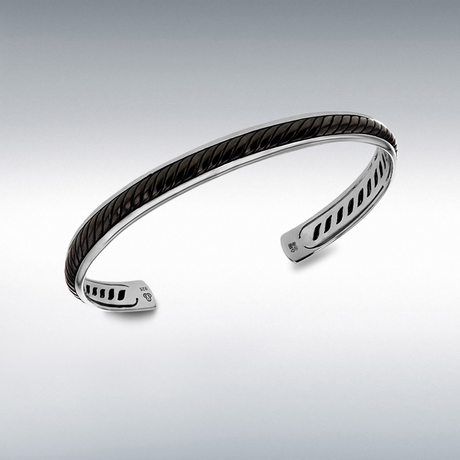 Sterling Silver Rhodium Plated 7mm Twist Cuff Bangle