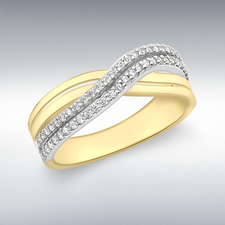9ct Yellow Gold CZ 3.5mm Double-Crossover Ring