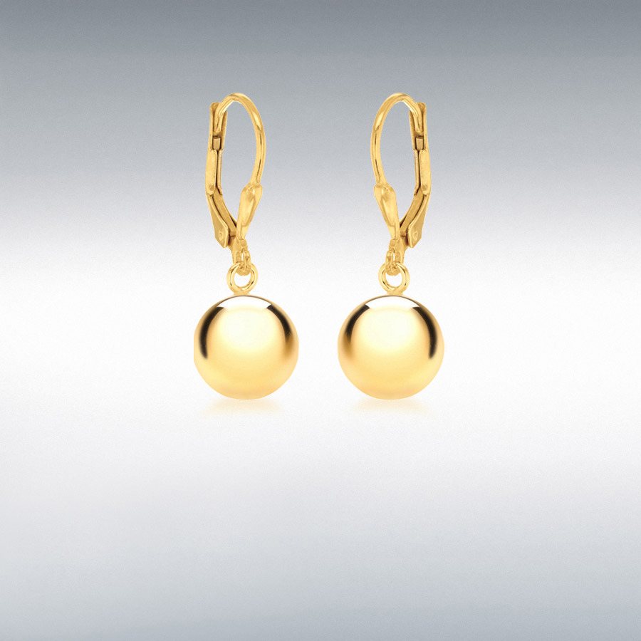 Sterling Silver Yellow Gold Plated 10mm Ball Drop Earrings