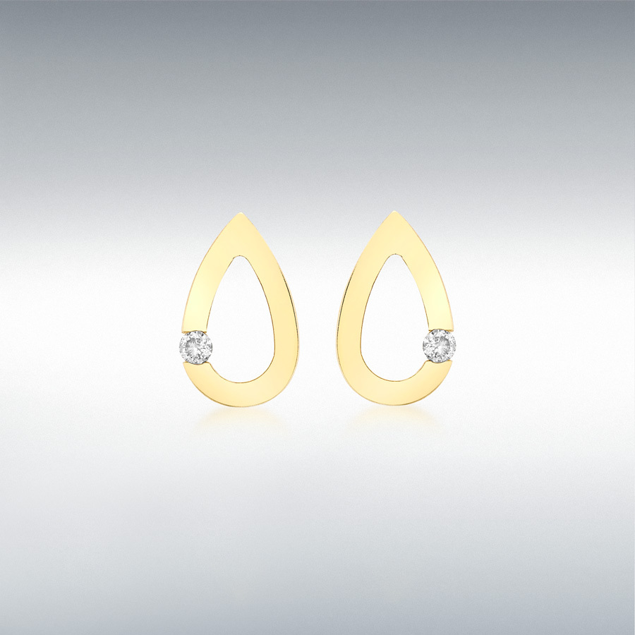 9ct Yellow Gold 0.07ct Diamond 7mm x 12mm Teardrop-Shaped Stud Earrings