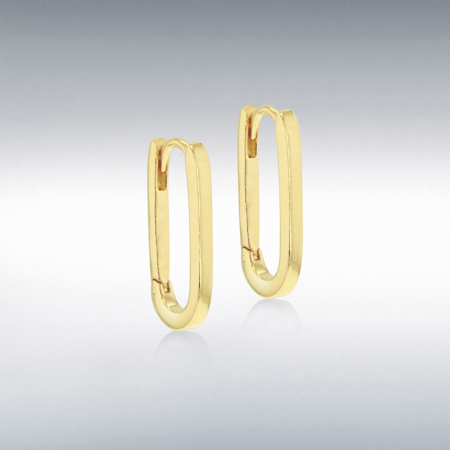 Sterling Silver Yellow Gold Plated 10.5mm x 20mm Rectangular Hoop Creole Earrings