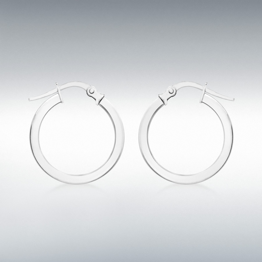 9ct White Gold 2mm Square-Tube 18mm Round Hoop Creole Earrings