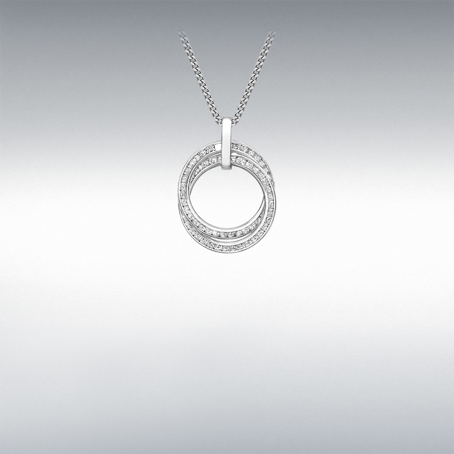 9ct White Gold CZ 15.4mm x 21.4mm Linked-Rings Pendant