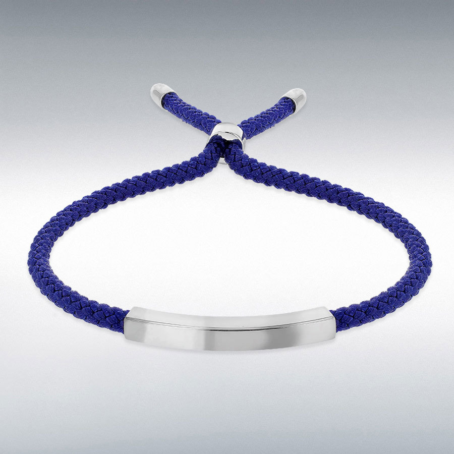 Sterling Silver Blue-Cord Adjustable Slider ID Bracelet 23cm/9"