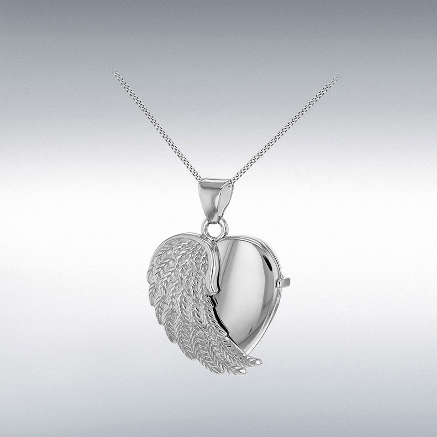 Sterling Silver Urn Half Angel Wing Heart Locket Pendant