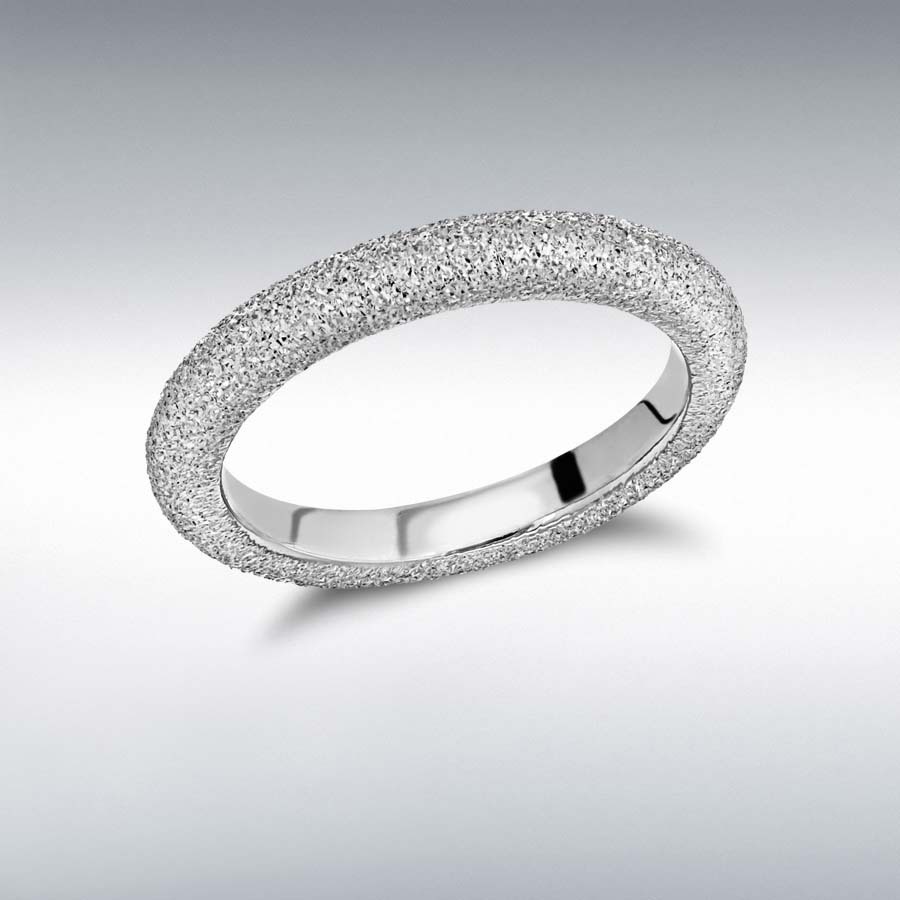 Sterling Silver Rhodium Plated 3mm Textured Band Stacking Ring