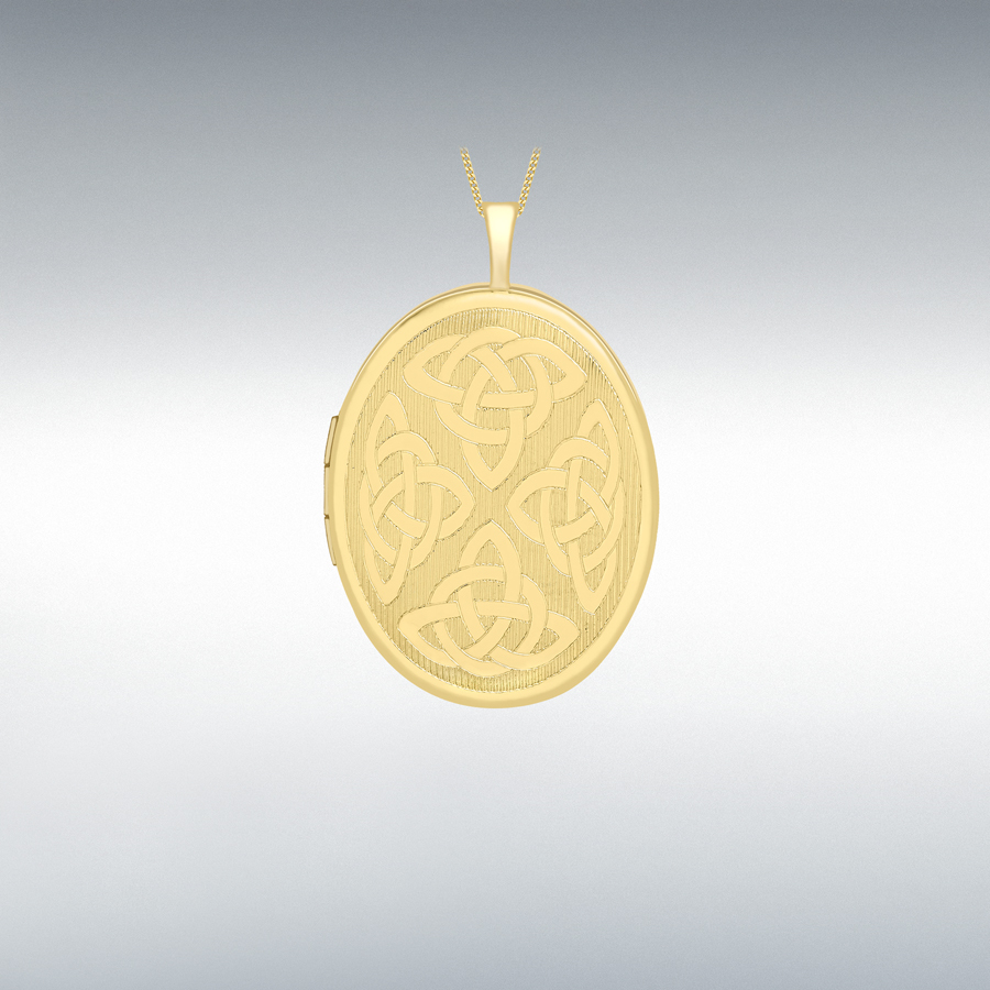 9ct Yellow Gold 20mm x 32mm Etched Celtic Oval Locket