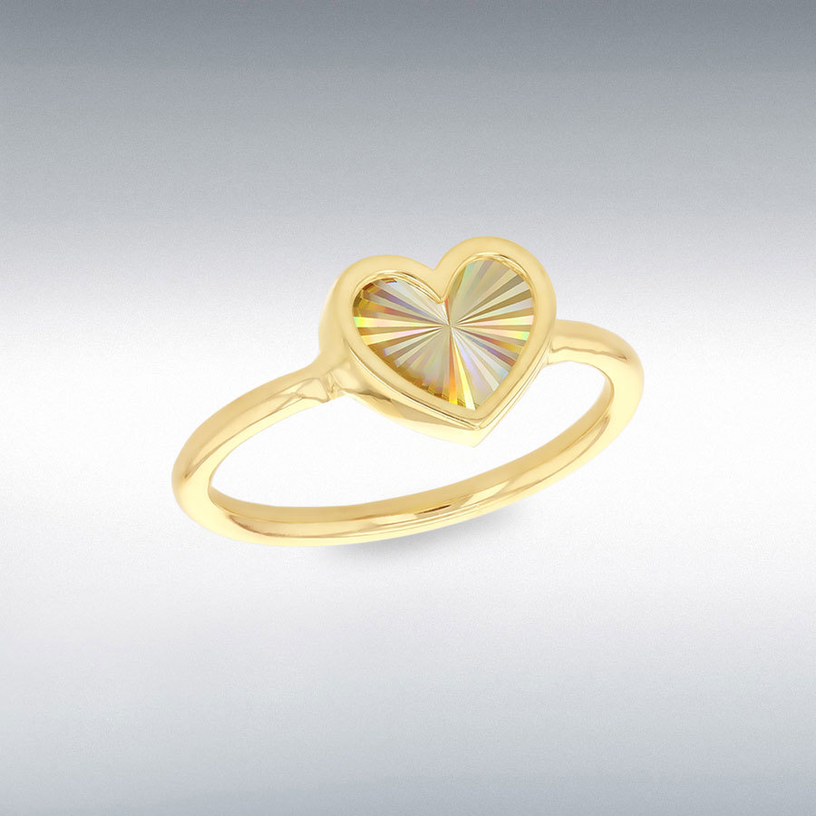 9ct Yellow Gold Rainbow Heart Ring