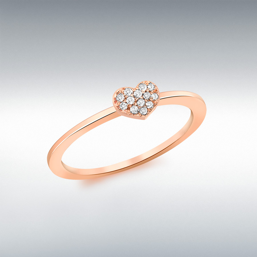 9ct Rose Gold 0.05ct Pave Set Diamond Heart Ring