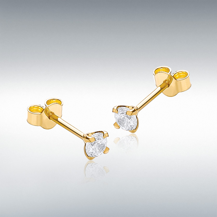 9ct Yellow Gold 3mm Round CZ Stud Earrings