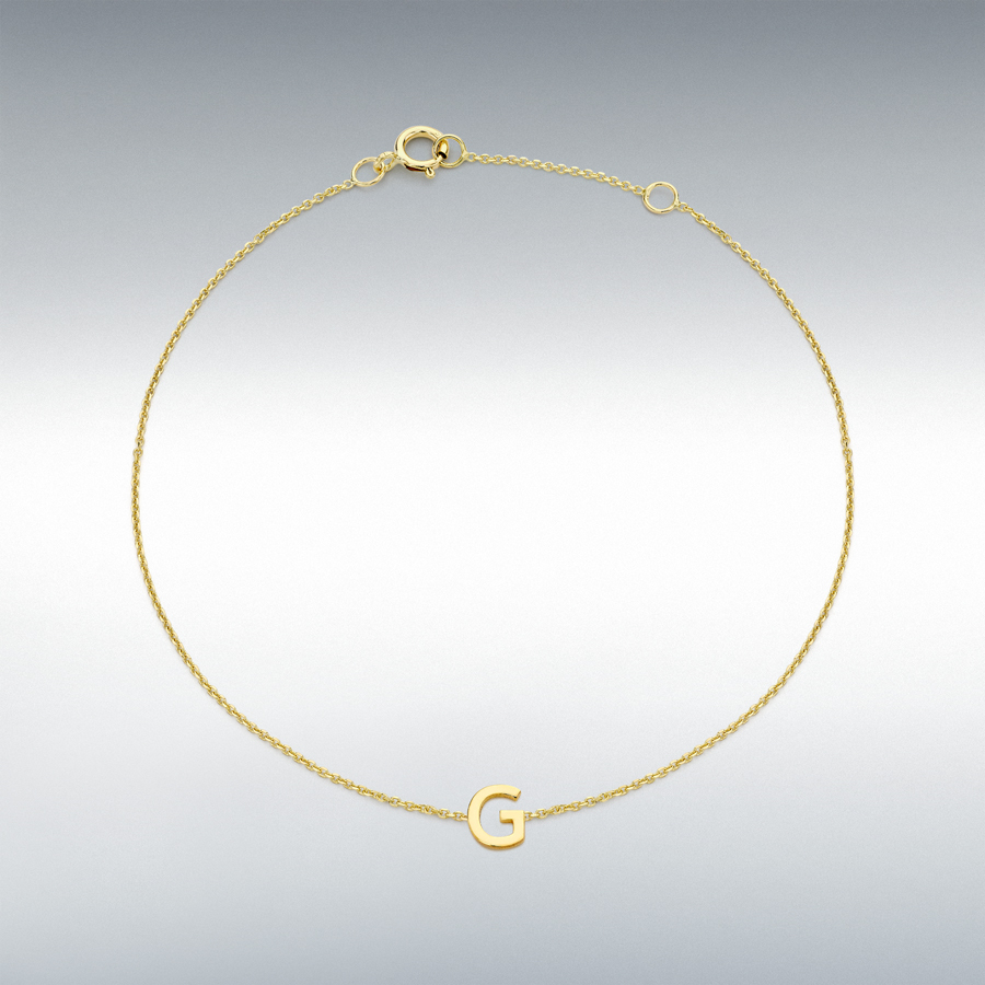 9ct Yellow Gold 4.5mm x 5mm 'G' Initial Adjustable Bracelet 15cm/6"-18.5cm/7.25