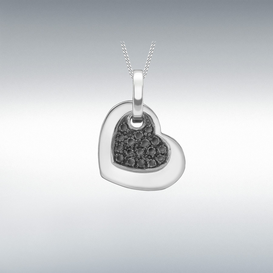 9ct White Gold 0.25ct Black Diamond 13.1mm x 19.7mm Double-Heart Pendant