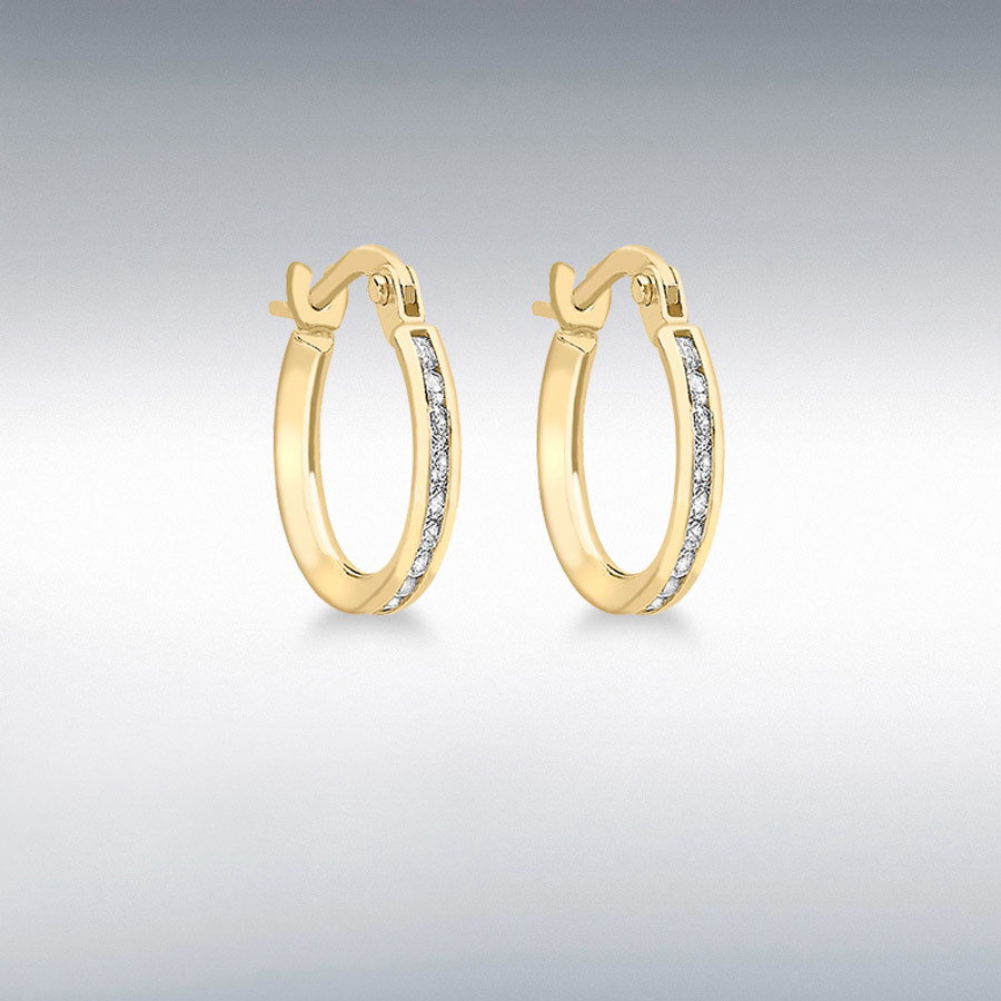 9ct Yellow Gold 68 x 1mm CZ 2mm Band 19mm Hoop Creole Earrings
