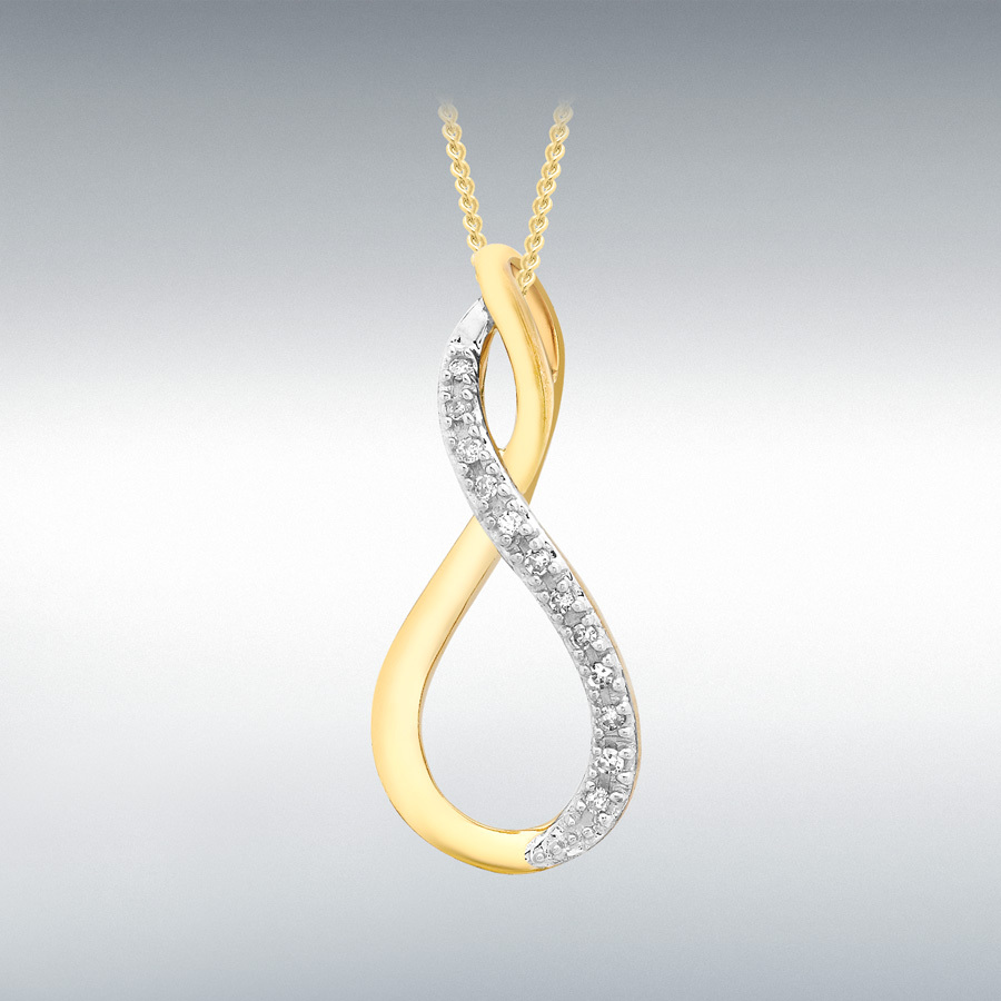 9ct Yellow Gold 0.03ct Diamond 8mm x 21mm 'Figure 8' Pendant