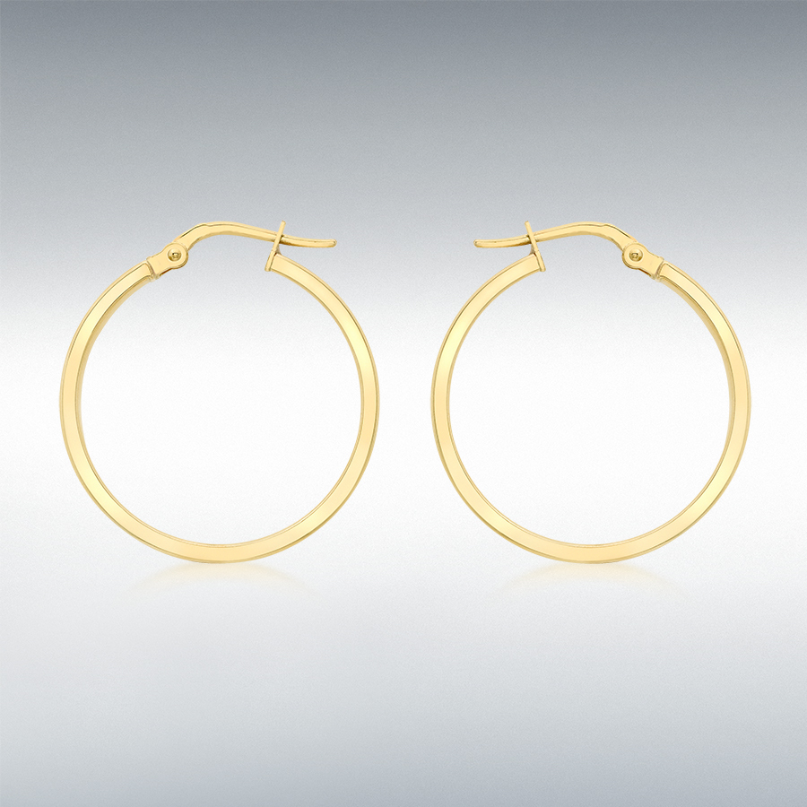 9ct Yellow Gold 3mm Rectangular-Tube 23.5mm Polished Hoop Creole Earrings