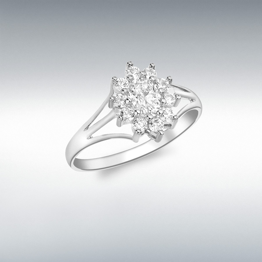 9ct White Gold CZ Flower Cluster Ring