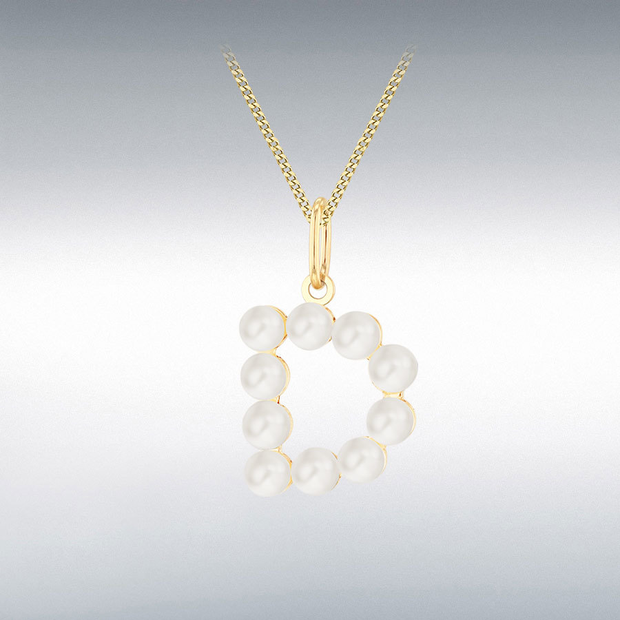 9ct Yellow Gold  2.5mm Fresh Water Pearls Initial D Pendant 