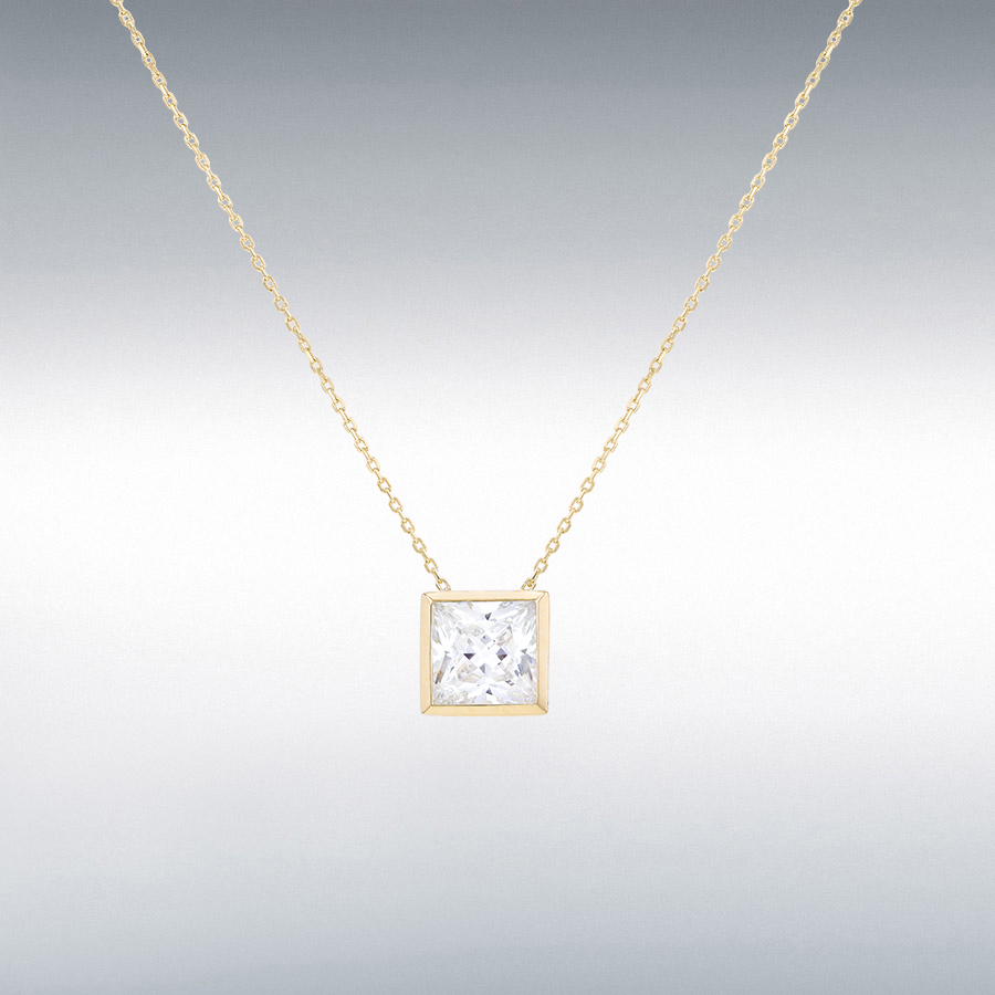 9ct Yellow Gold 7mm Square CZ Slider Adjustable Necklace 41cm/16"-46cm/18