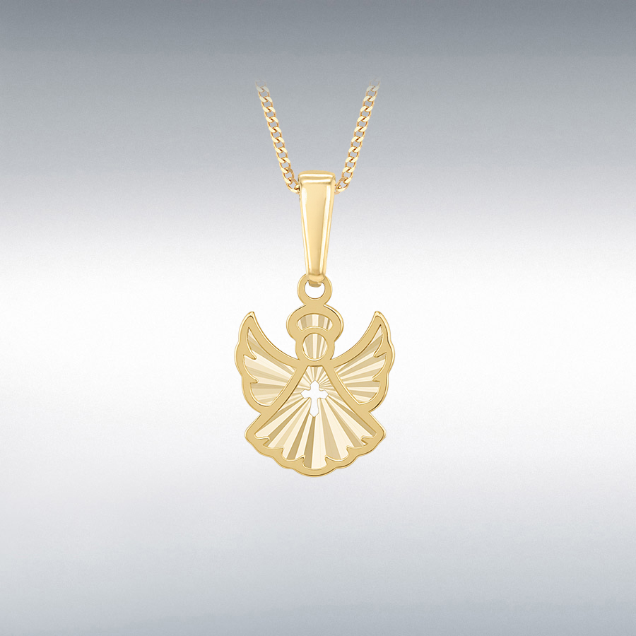 9ct Yellow Gold Rainbow  Angel and Cross Pendant