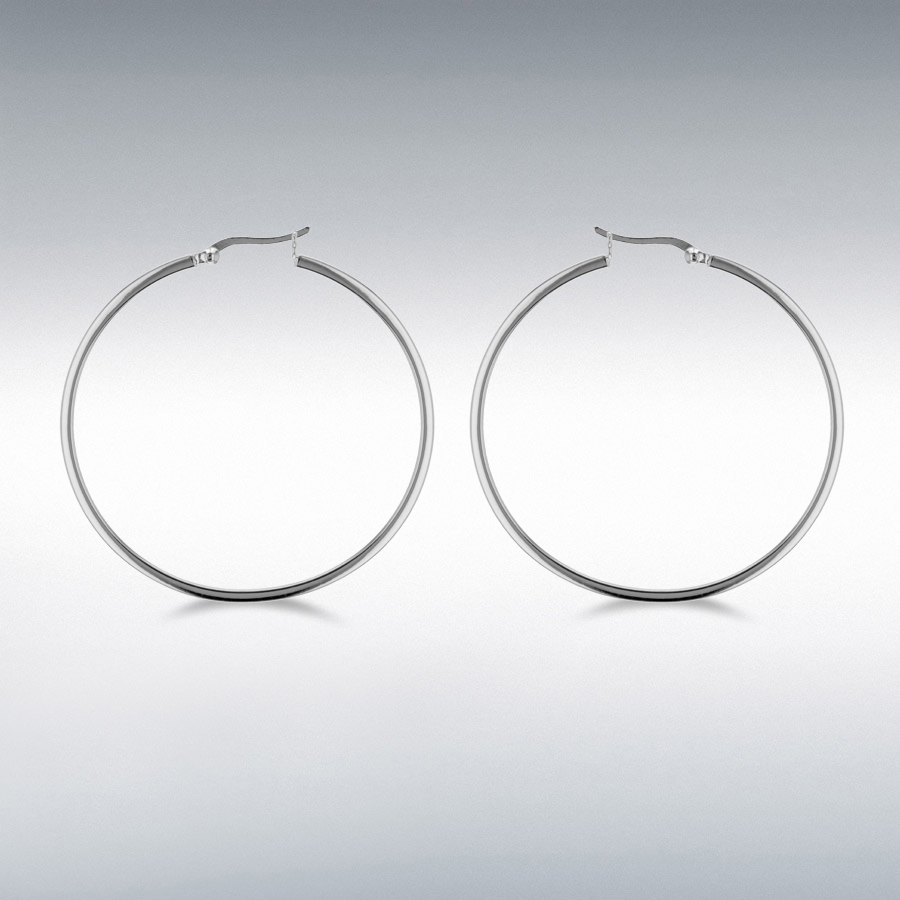Sterling Silver 2mm Square-Tube 50mm Hoop Earrings
