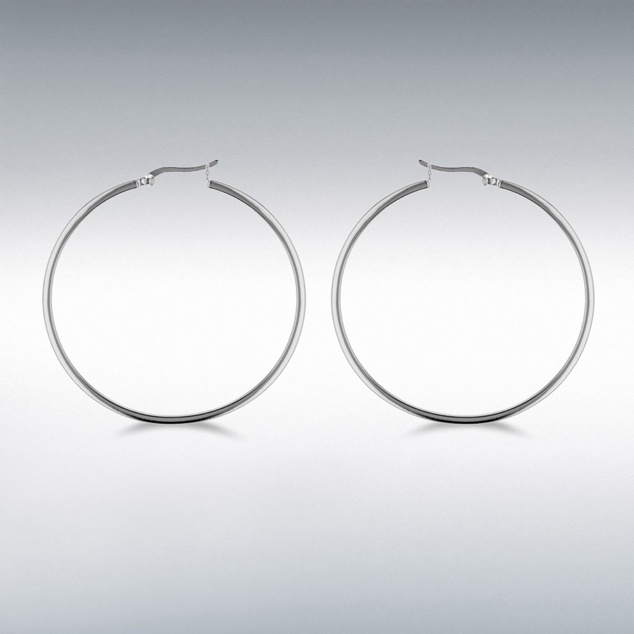 Sterling Silver 2mm Square-Tube 50mm Hoop Earrings