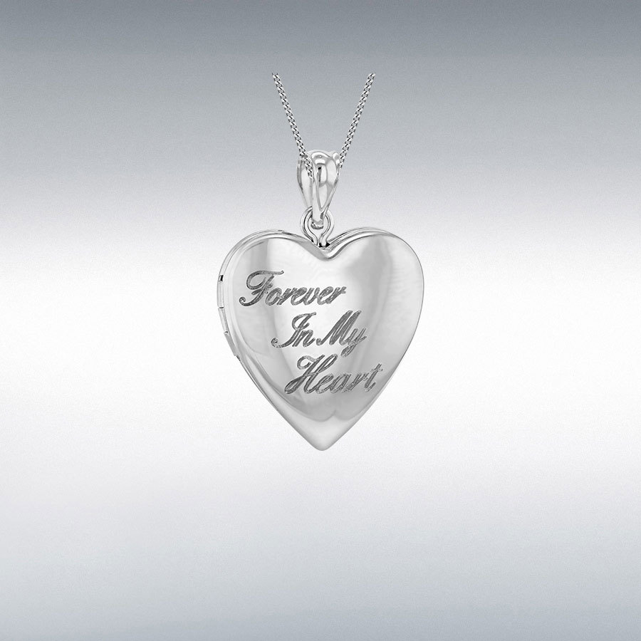 Sterling Silver Rhodium Plated  Heart Shape "Forever In My Heart Locket" Pendant 