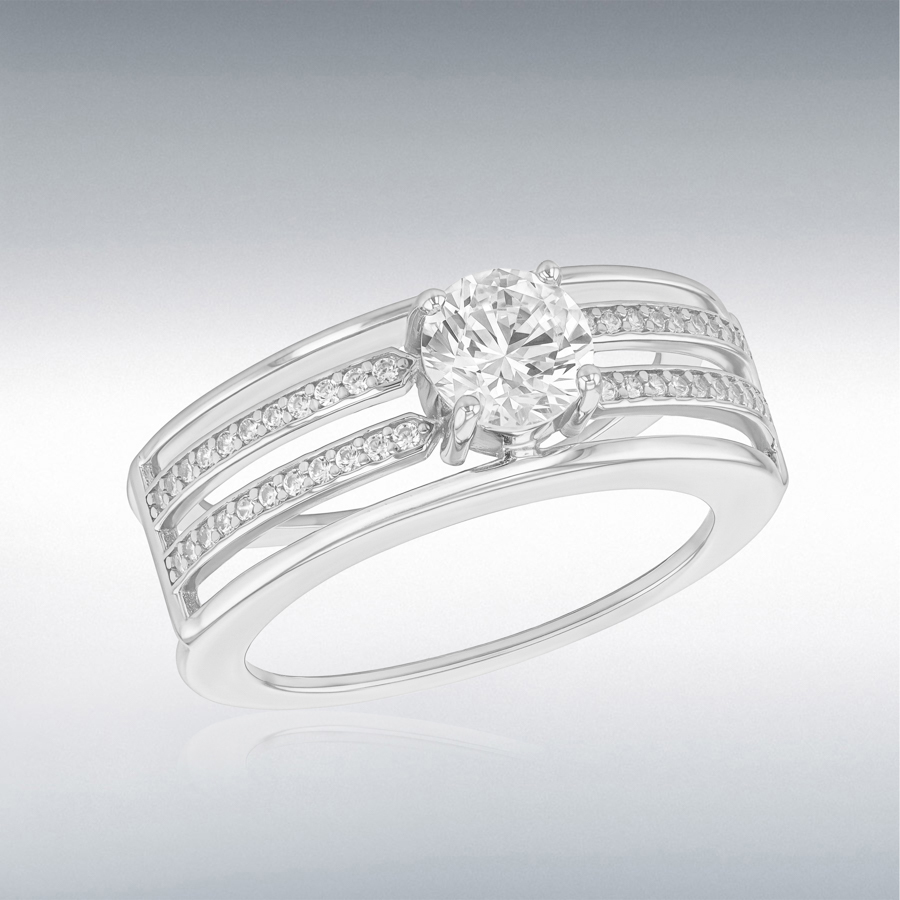 Sterling Silver Rhodium Plated Oura 5 Ring 2 Row Round CZ Enhancer  