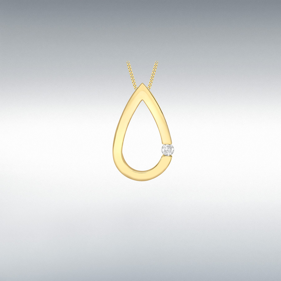 9ct Yellow Gold 0.03ct Diamond 10mm x 16mm Teardrop Pendant