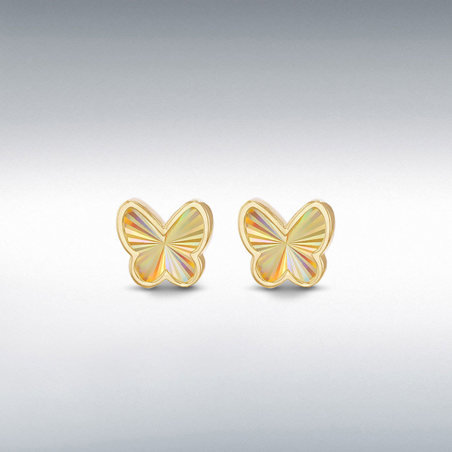 9ct Yellow Gold Rainbow Butterfly Stud Earrings